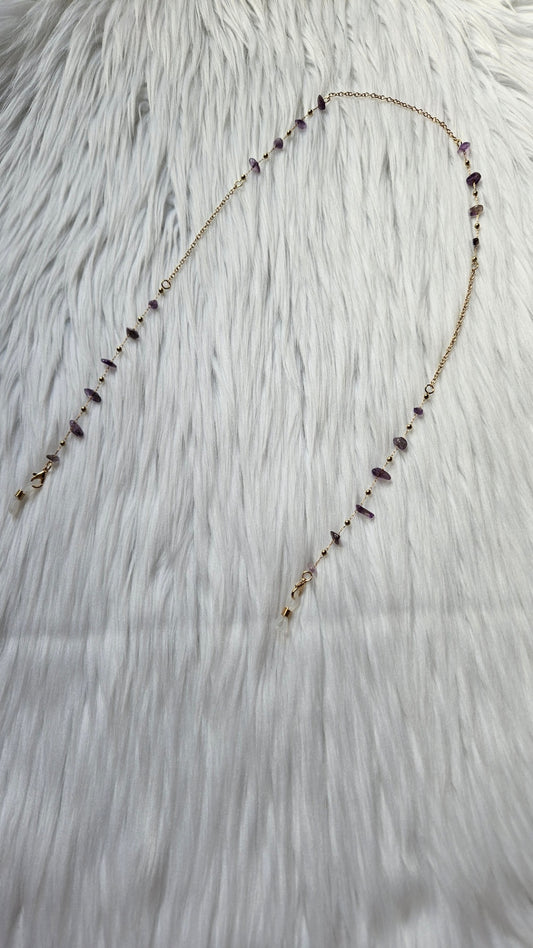 Gold Sunglasses Chain with Purple Gemstones