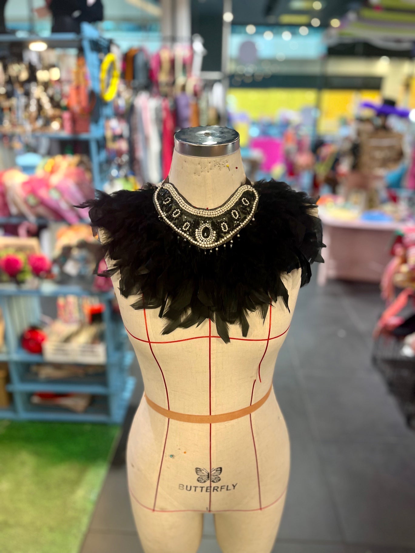 Black Feathered Bead Bib Necklace 