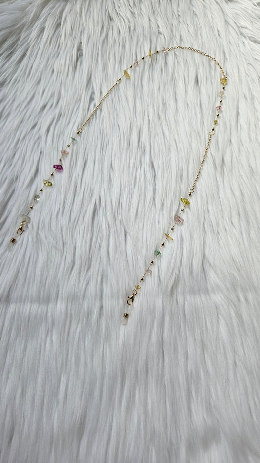 Gold Sunglasses Chain with Multicoloured Gemstones