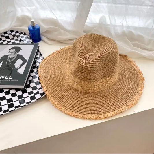 Frayed Straw Fedora Sun Hat