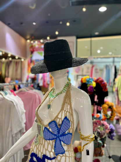 Black Straw Fedora Sun Hat