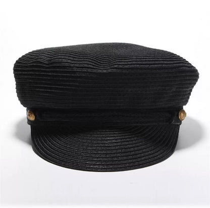 Straw Military Cap Black