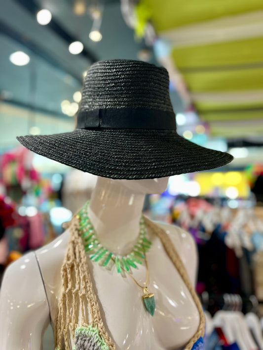 Black Straw Fedora Sun Hat