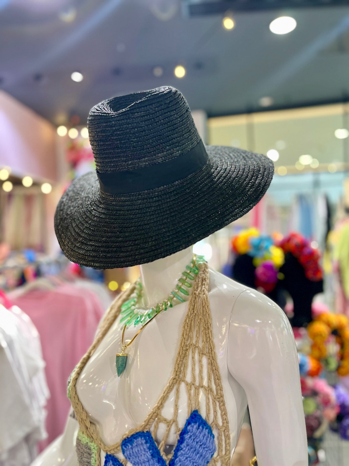 Black Straw Fedora Sun Hat