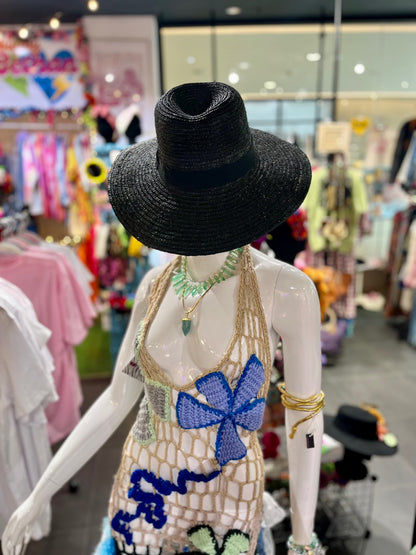 Black Straw Fedora Sun Hat