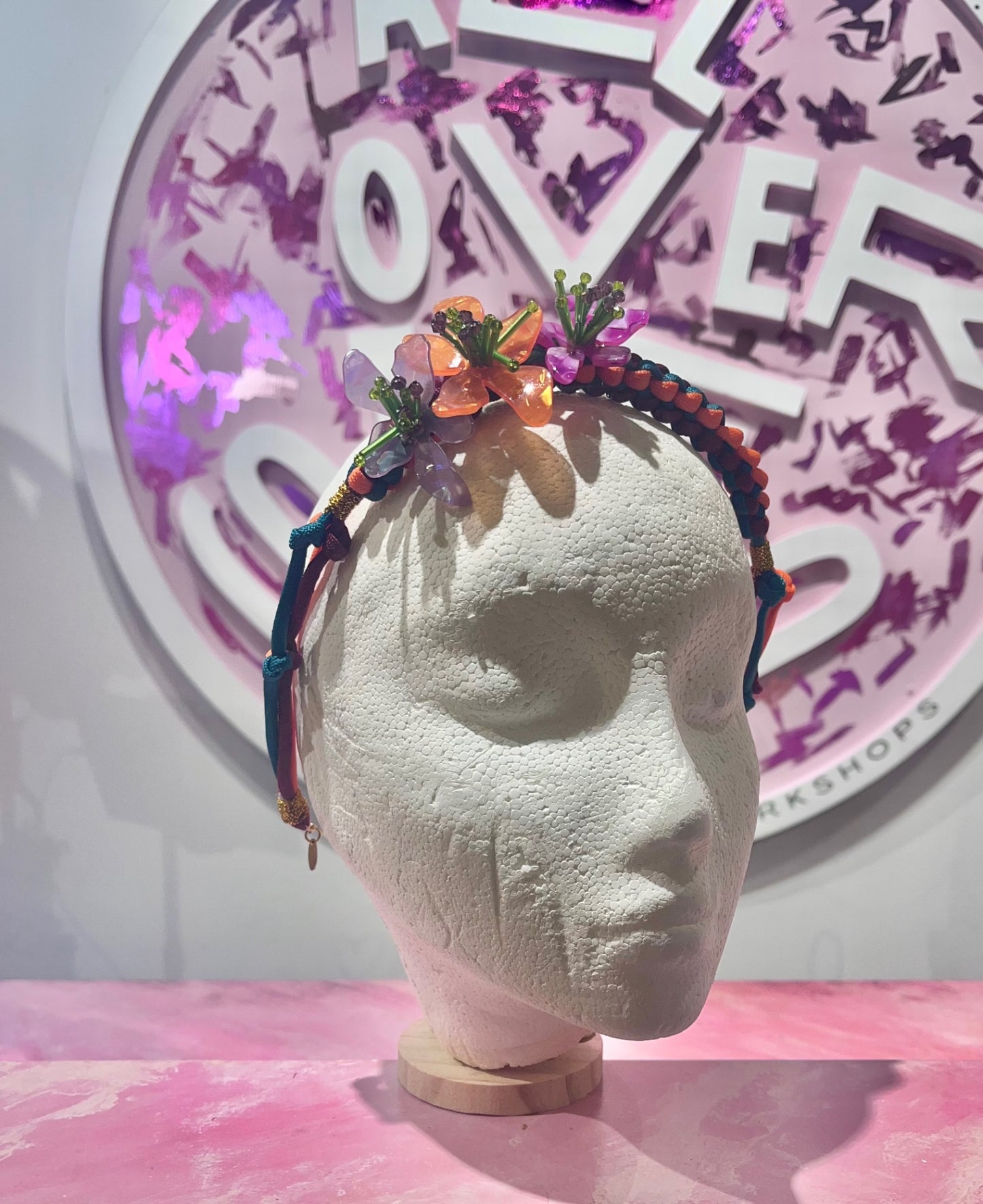 Flower Headband adjustable pull tie 