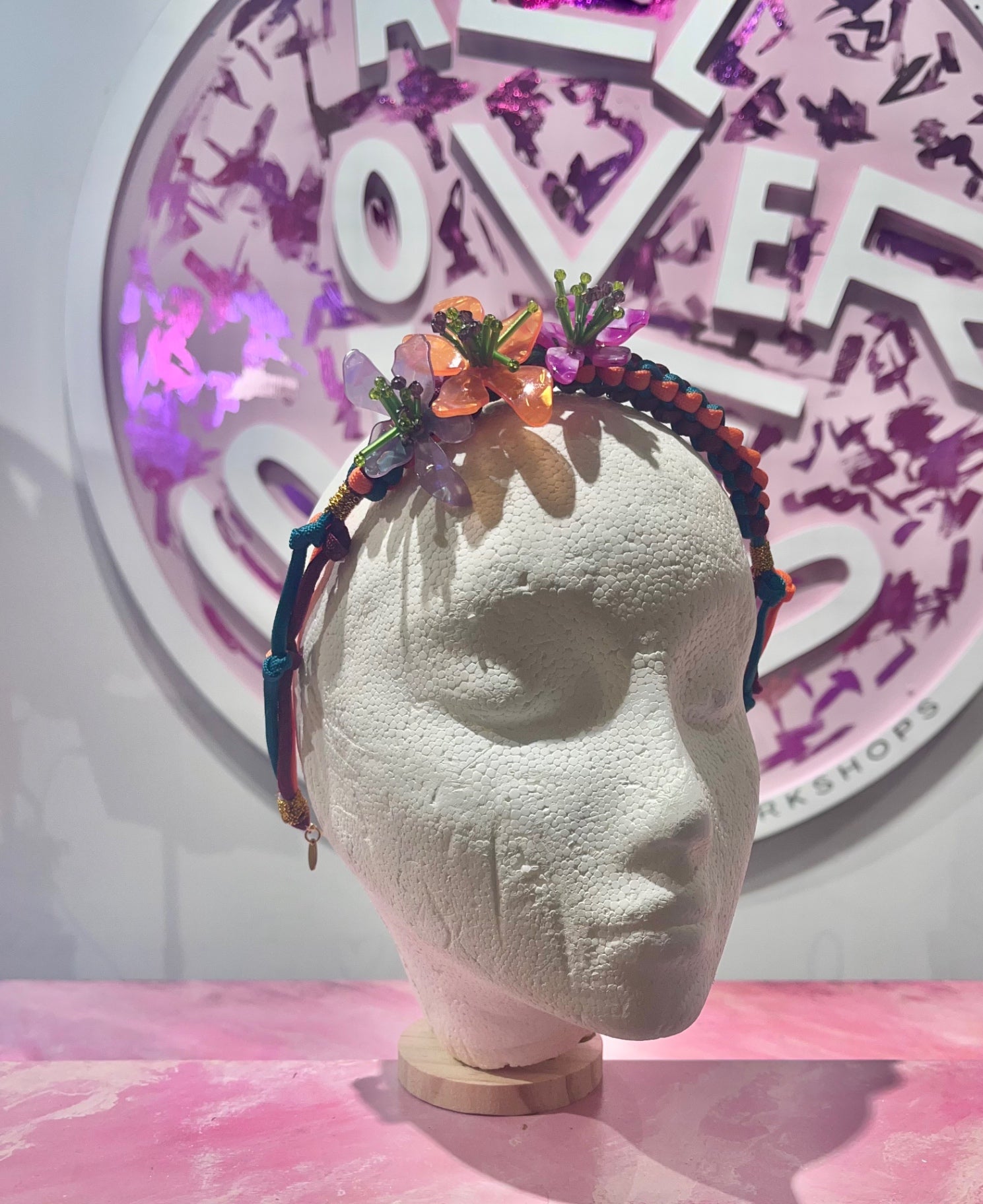 Flower Headband adjustable pull tie 