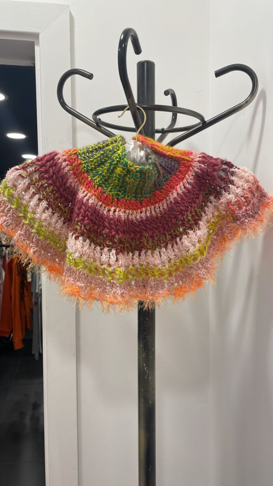green pink orange fringe neckpiece