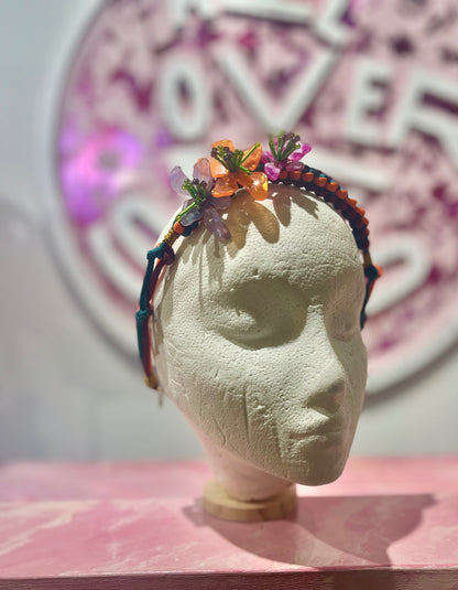 Flower Headband adjustable pull tie 
