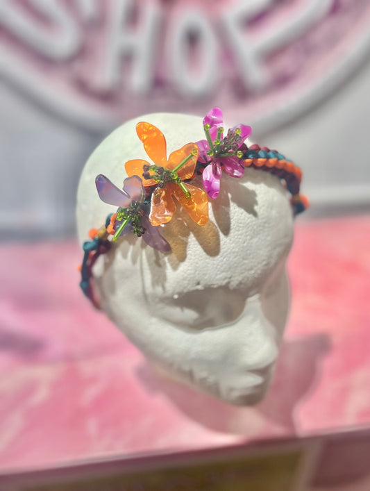 Flower Headband adjustable pull tie 