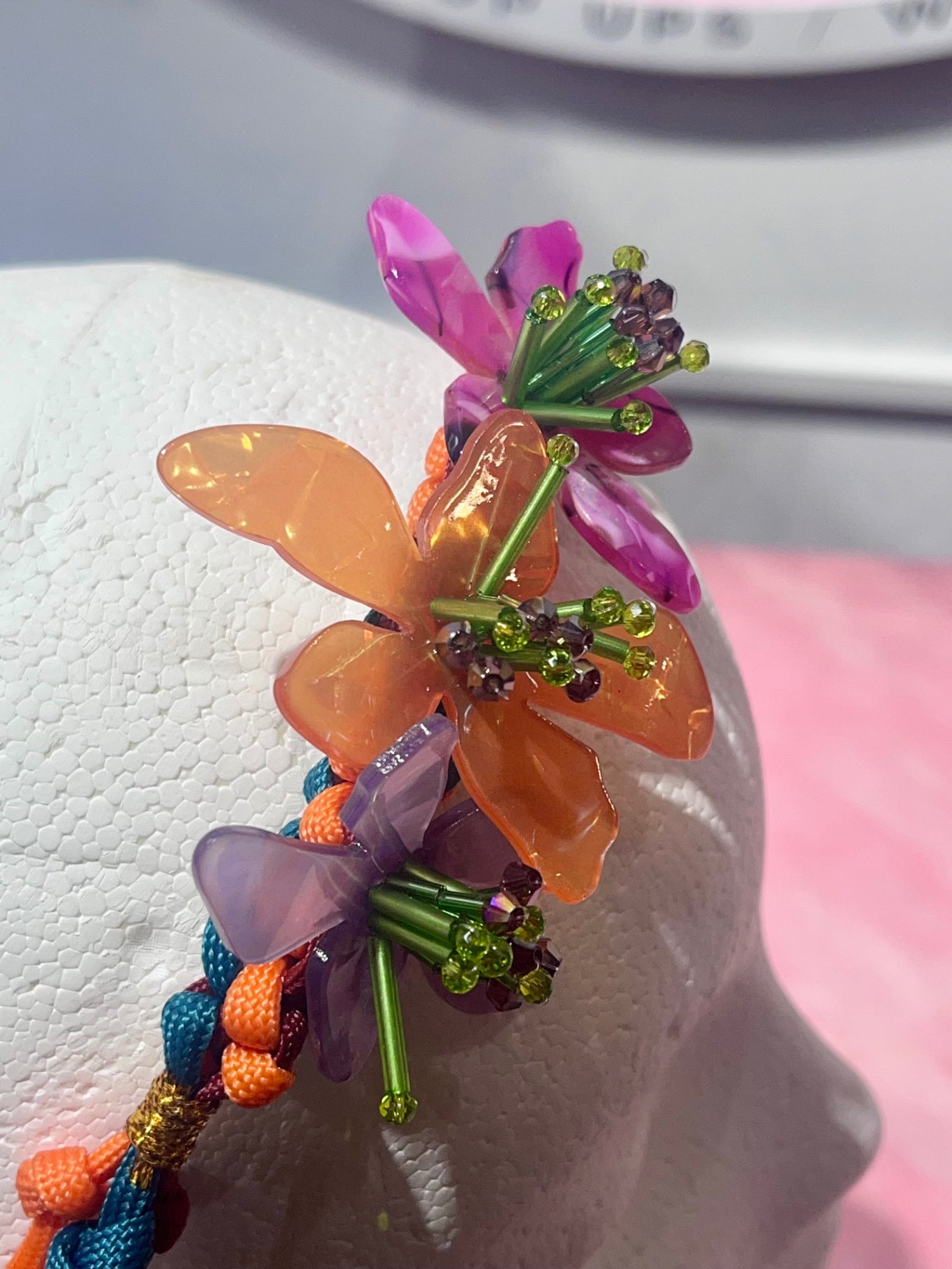 Flower Headband adjustable pull tie 