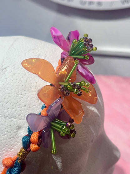 Flower Headband adjustable pull tie 
