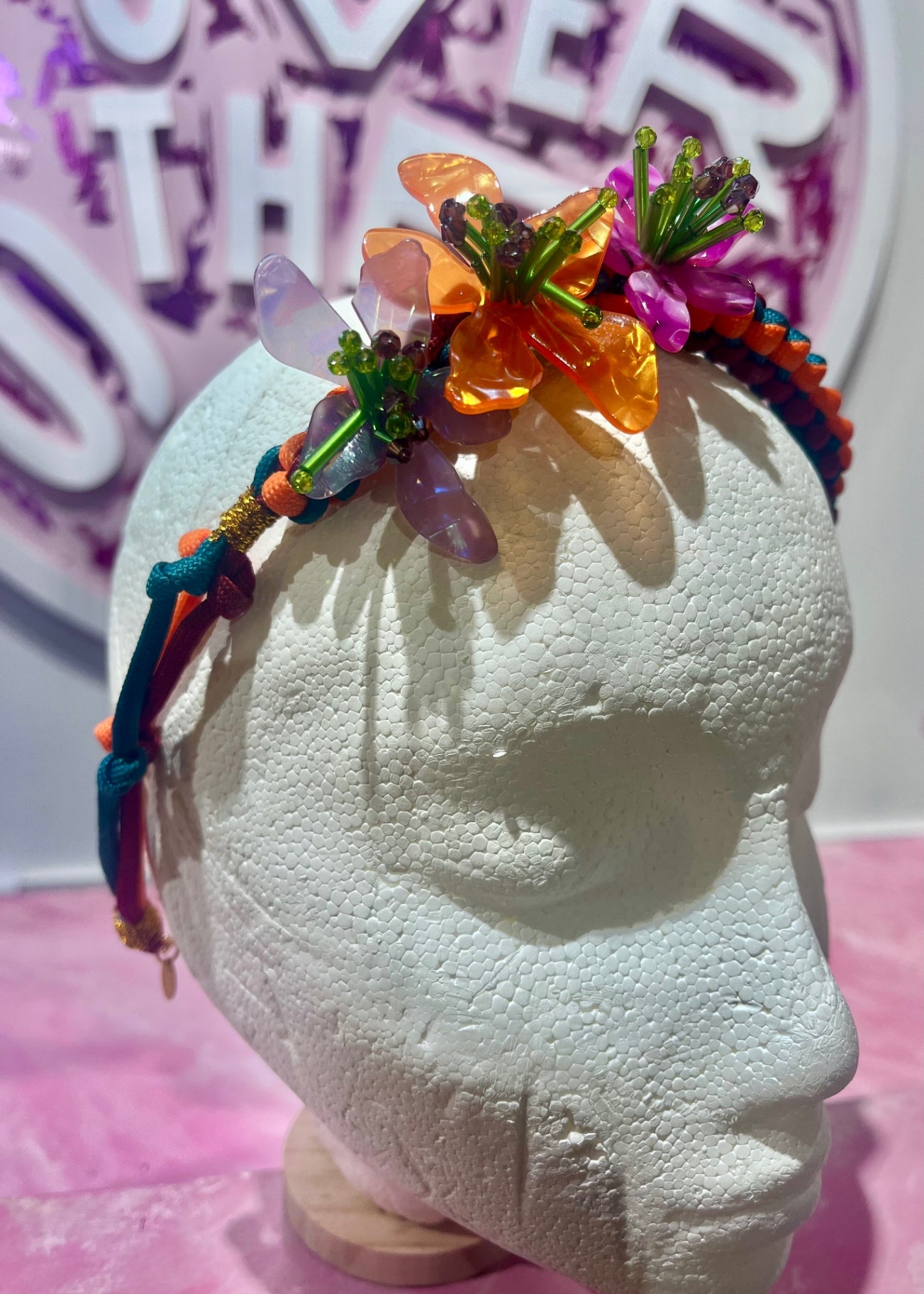 Flower Headband adjustable pull tie 