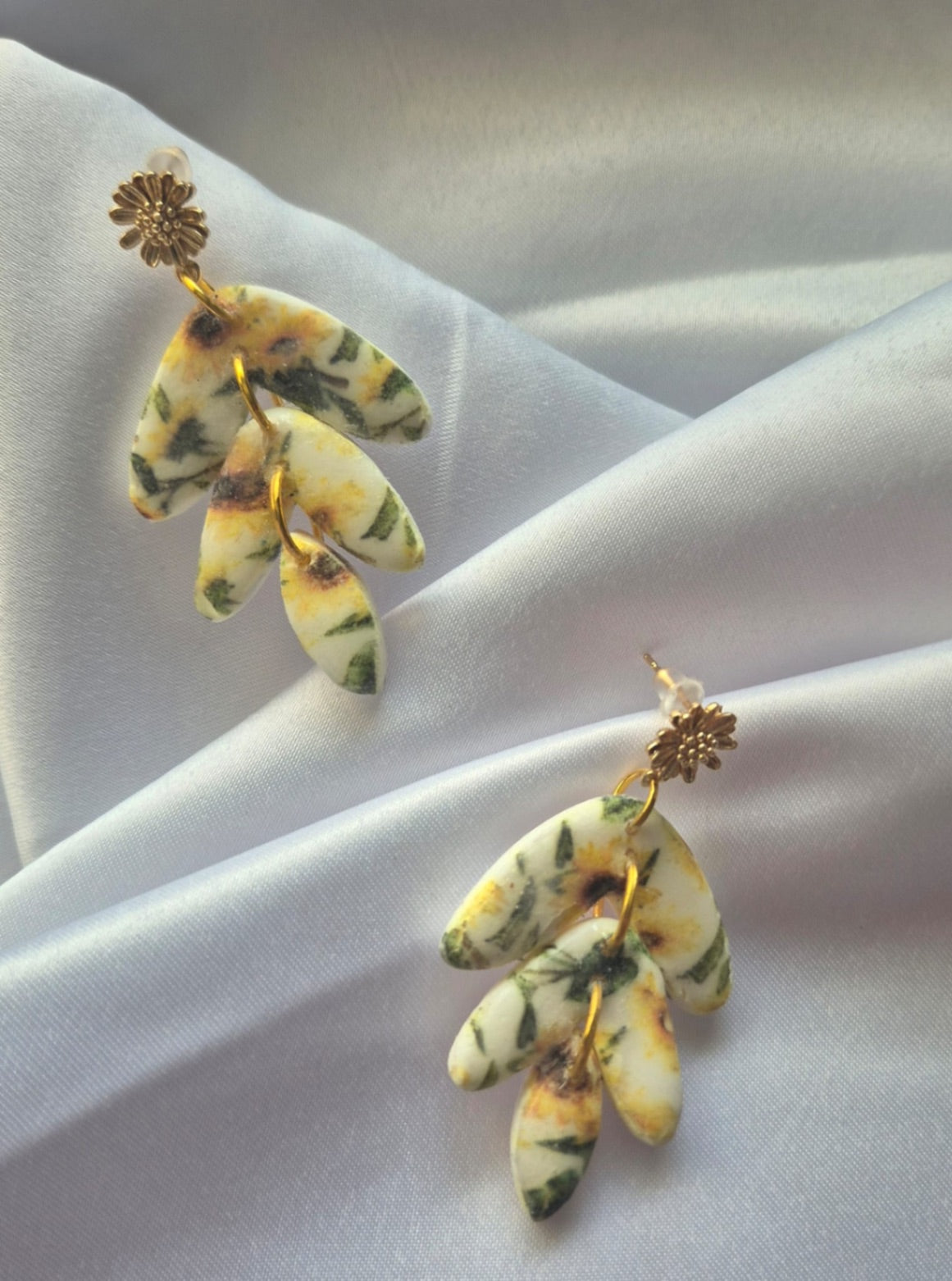 Sunflower 3-tier drop earrings