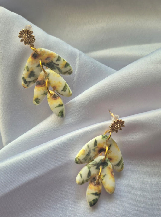 Sunflower 3-tier drop earrings