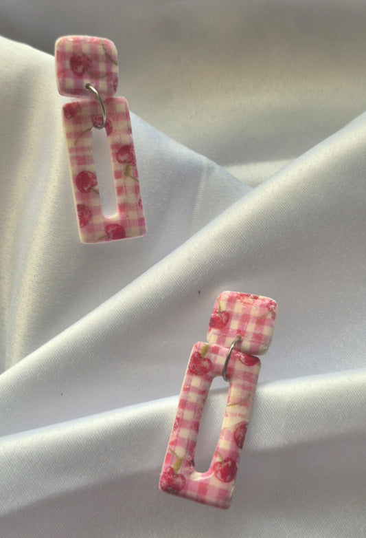 Cherry Gingham Rectangle Earrings