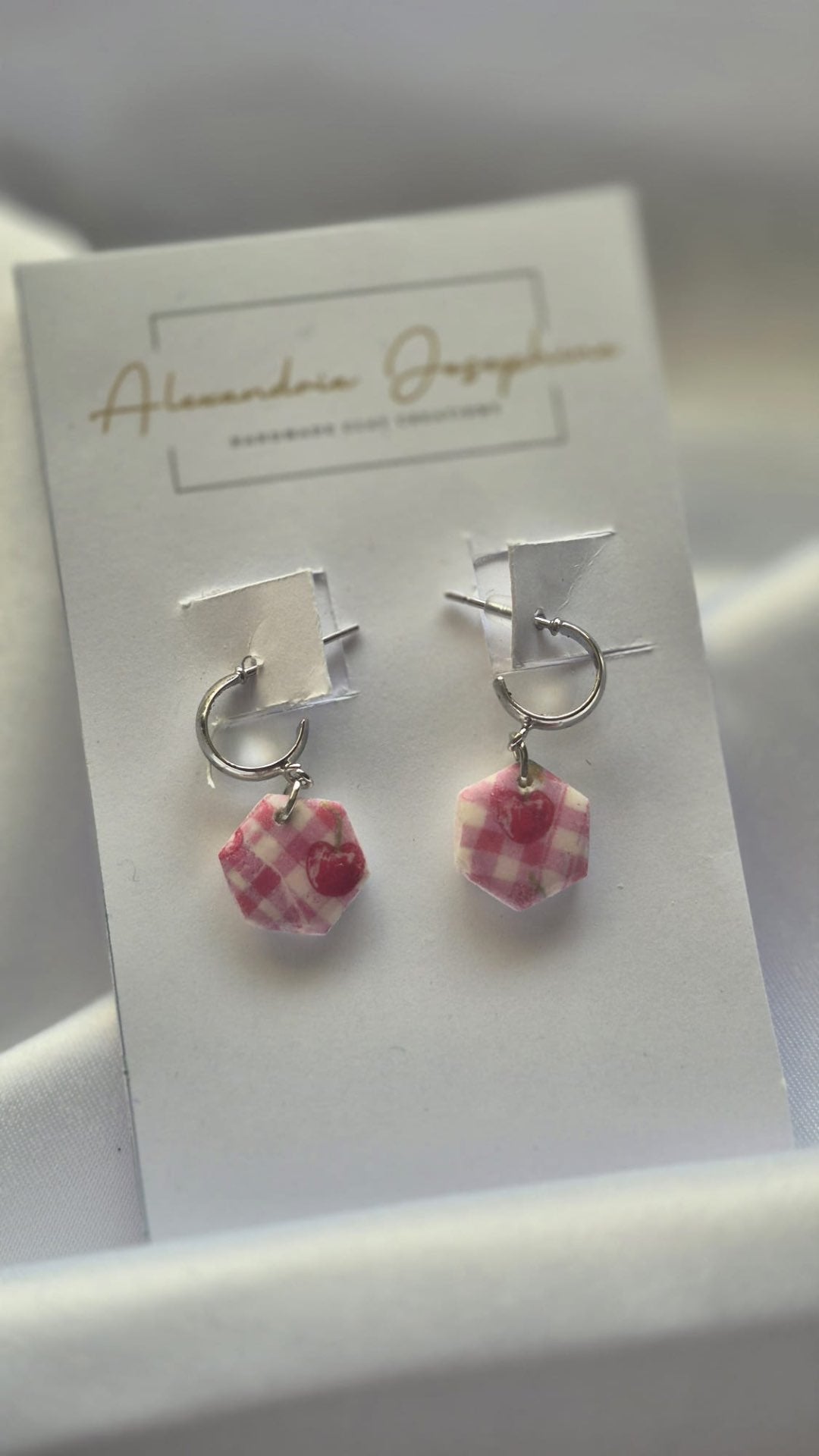 Cherry Gingham Huggie Hoops