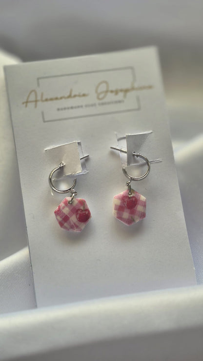 Cherry Gingham Huggie Hoops