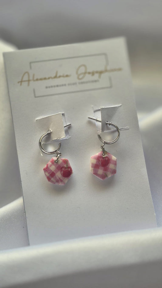 Cherry Gingham Huggie Hoops