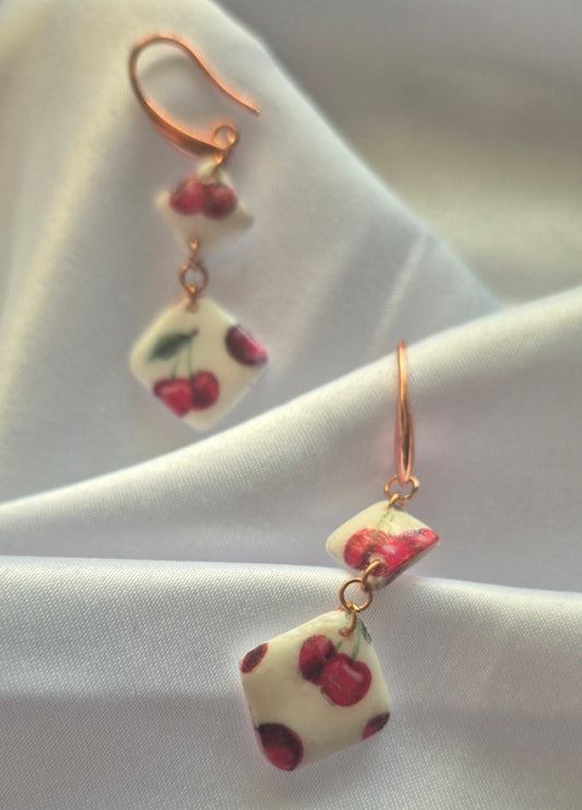 Rose Gold Cherry drop earrings