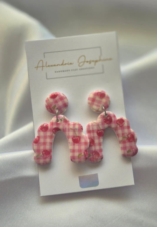 Cherry Gingham Arc Earrings