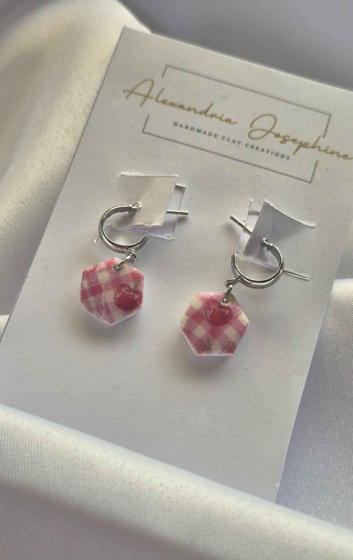 Cherry Gingham Huggie Hoops