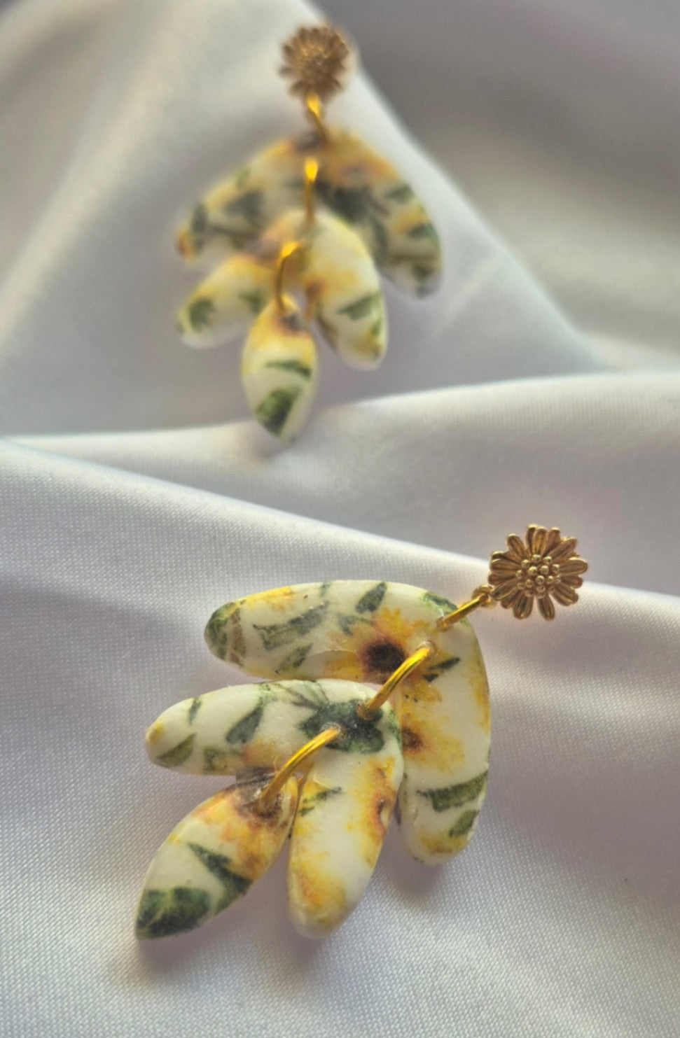 Sunflower 3-tier drop earrings