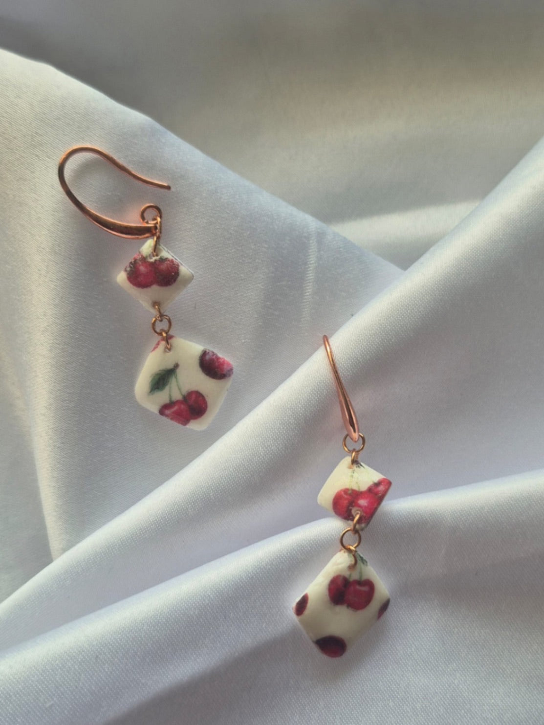 Rose Gold Cherry drop earrings