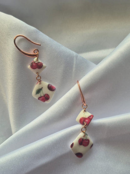 Rose Gold Cherry drop earrings