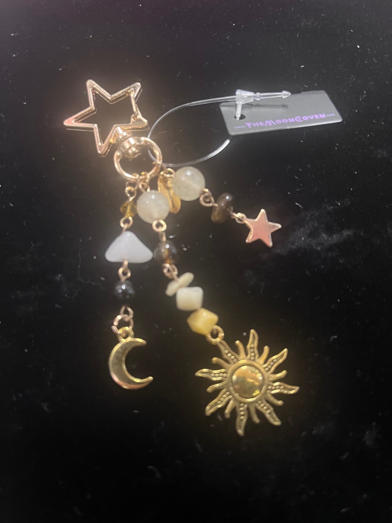 Gold Citrine Sun Moon Keychain