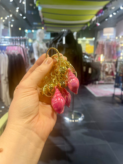 Pink Marble Shell Key Chain