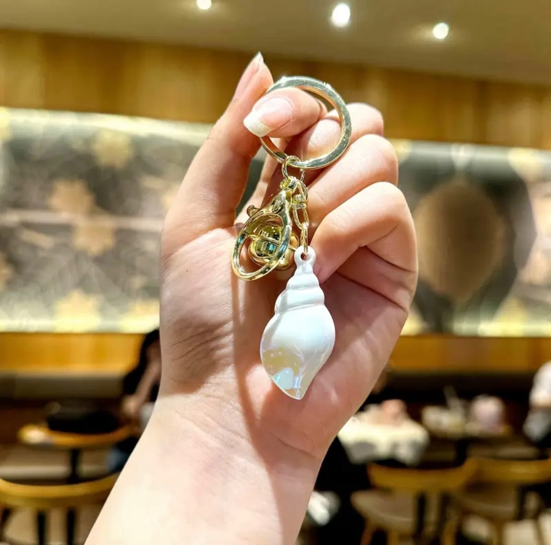 White Marble Shell Key Chain