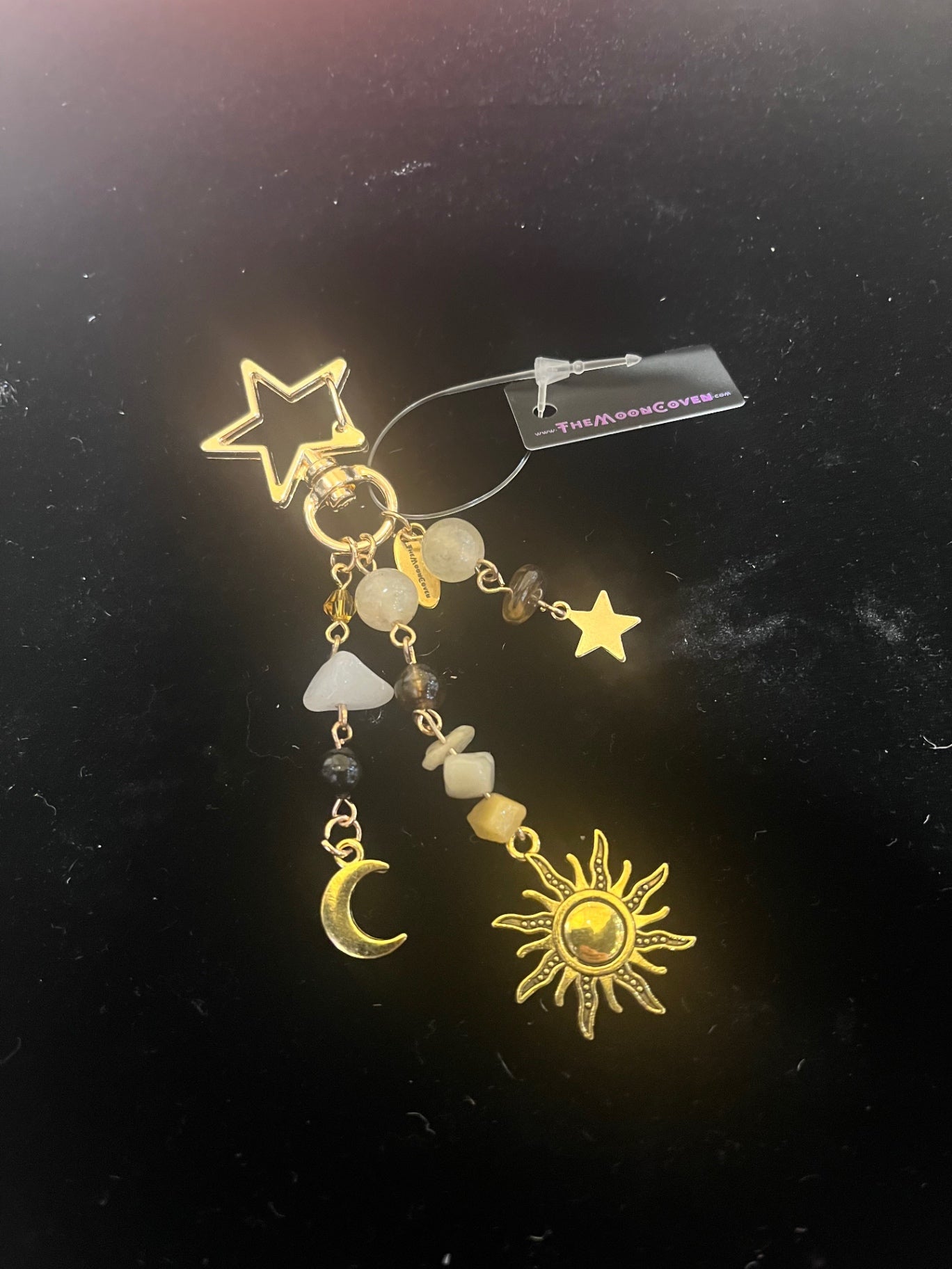 Gold Citrine Sun Moon Keychain