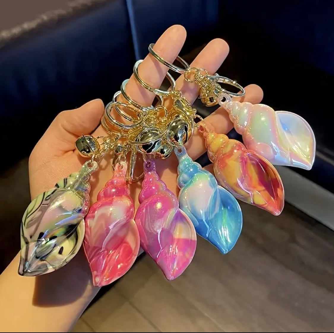 Pink Marble Shell Key Chain