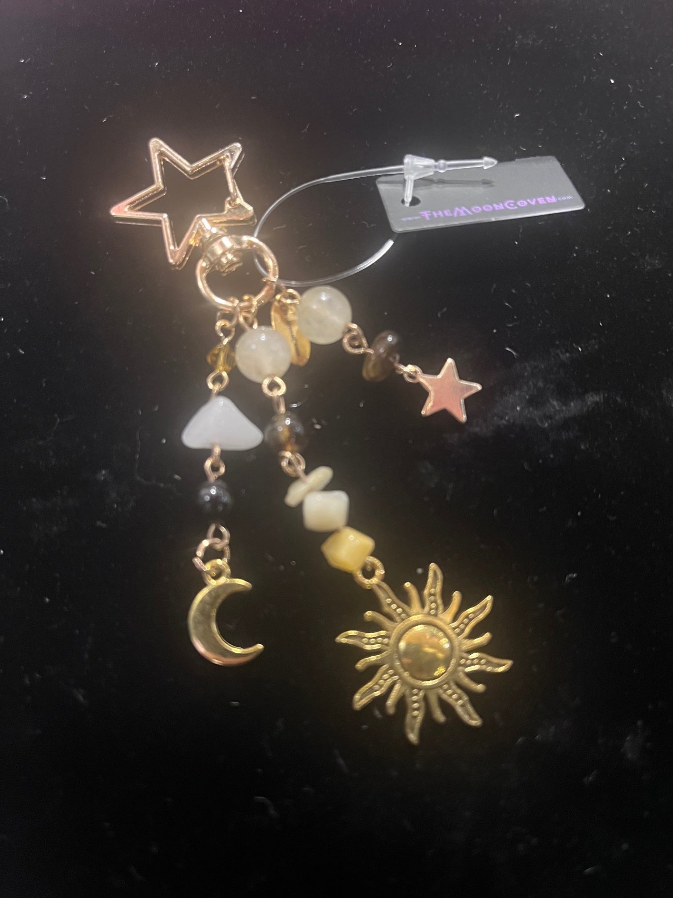 Gold Citrine Sun Moon Keychain