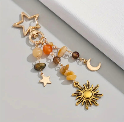 Gold Citrine Sun Moon Keychain