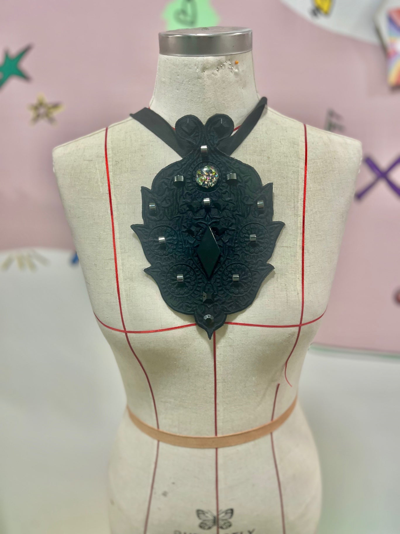 Necklace/Tie Belt Bejewelled Black Bib
