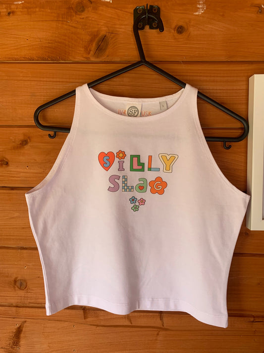 silly slag cropped vest size large 