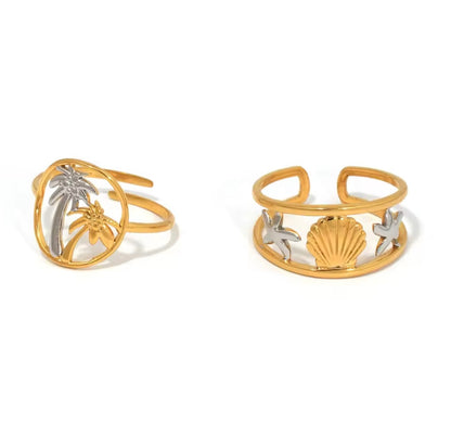 “Ocean Treasures” Shell Starfish Ring Adjustable