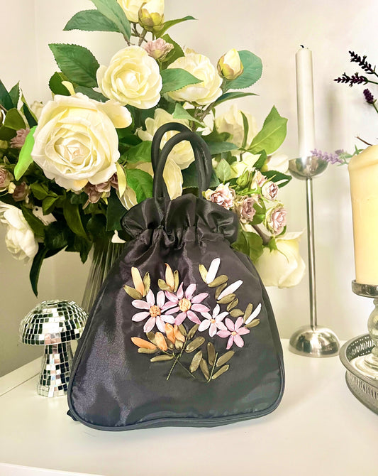 Black Flower Pouch Bag