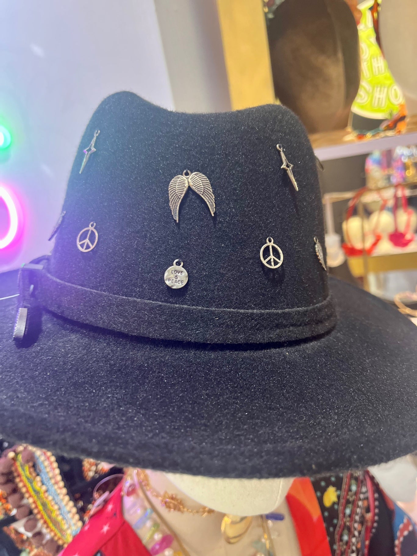 Midnight Muse Charm Black Fedora Hat Adjustable