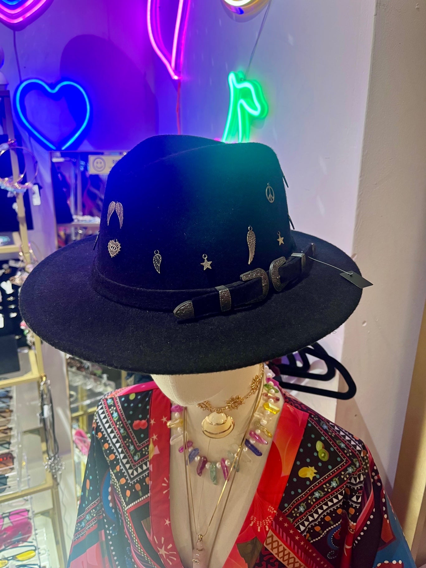 Midnight Muse Charm Black Fedora Hat Adjustable