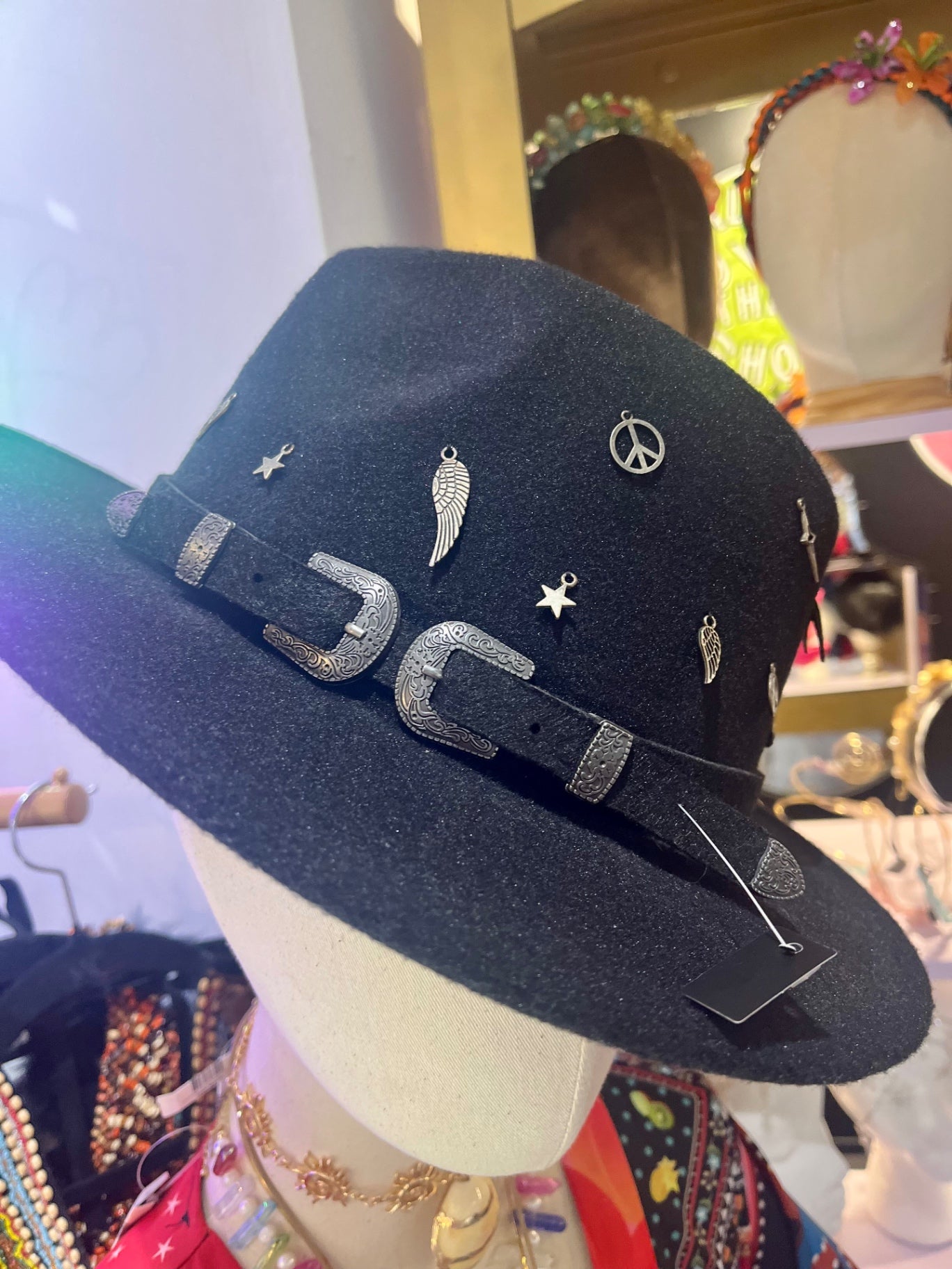 Midnight Muse Charm Black Fedora Hat Adjustable