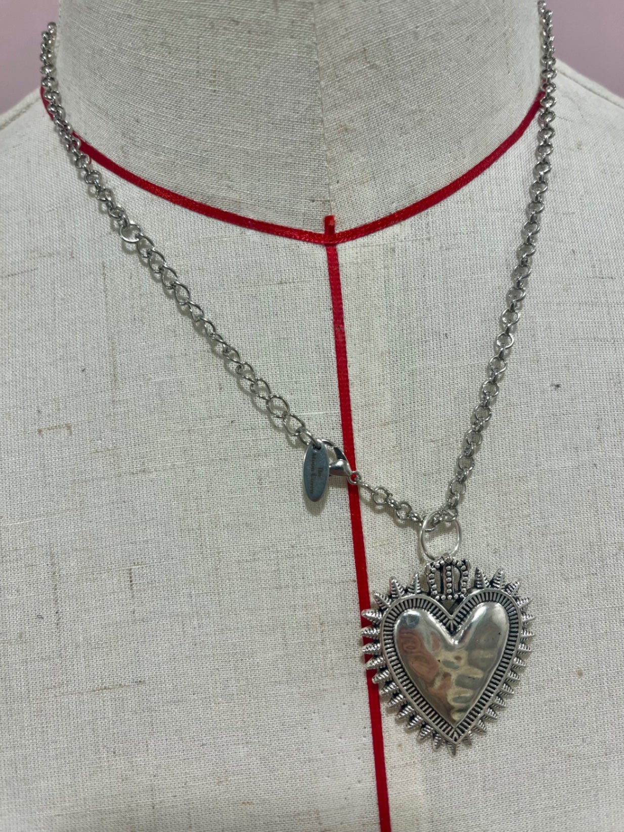 Hammered Sacred Heart Pendant Silver