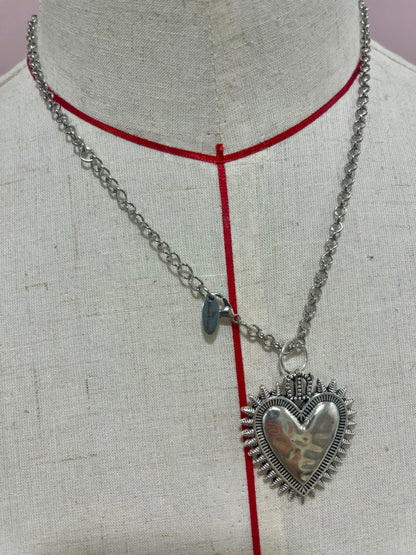 Hammered Sacred Heart Pendant Silver