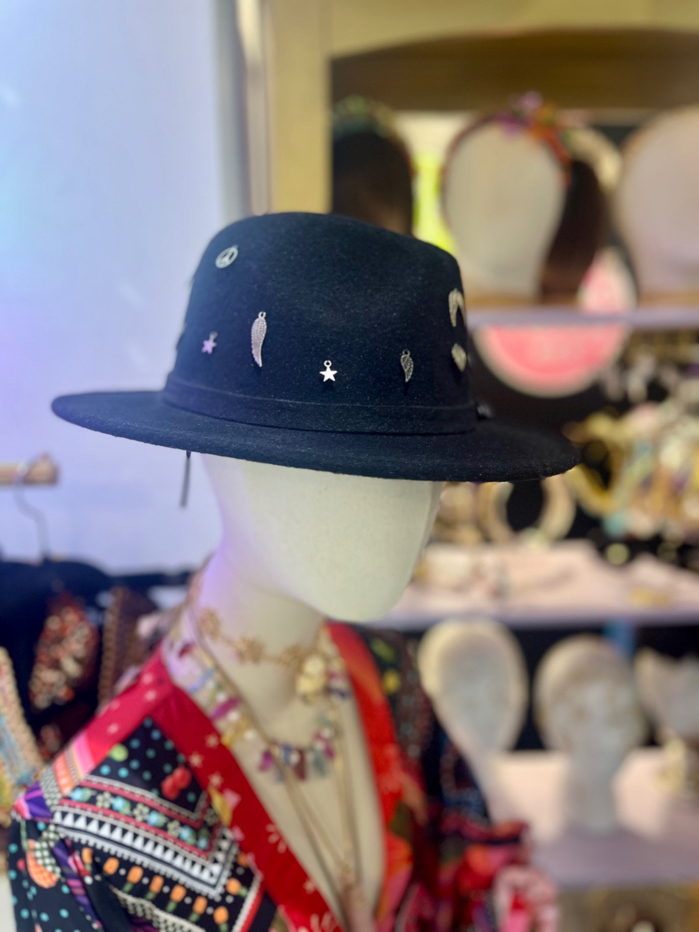 Midnight Muse Charm Black Fedora Hat Adjustable