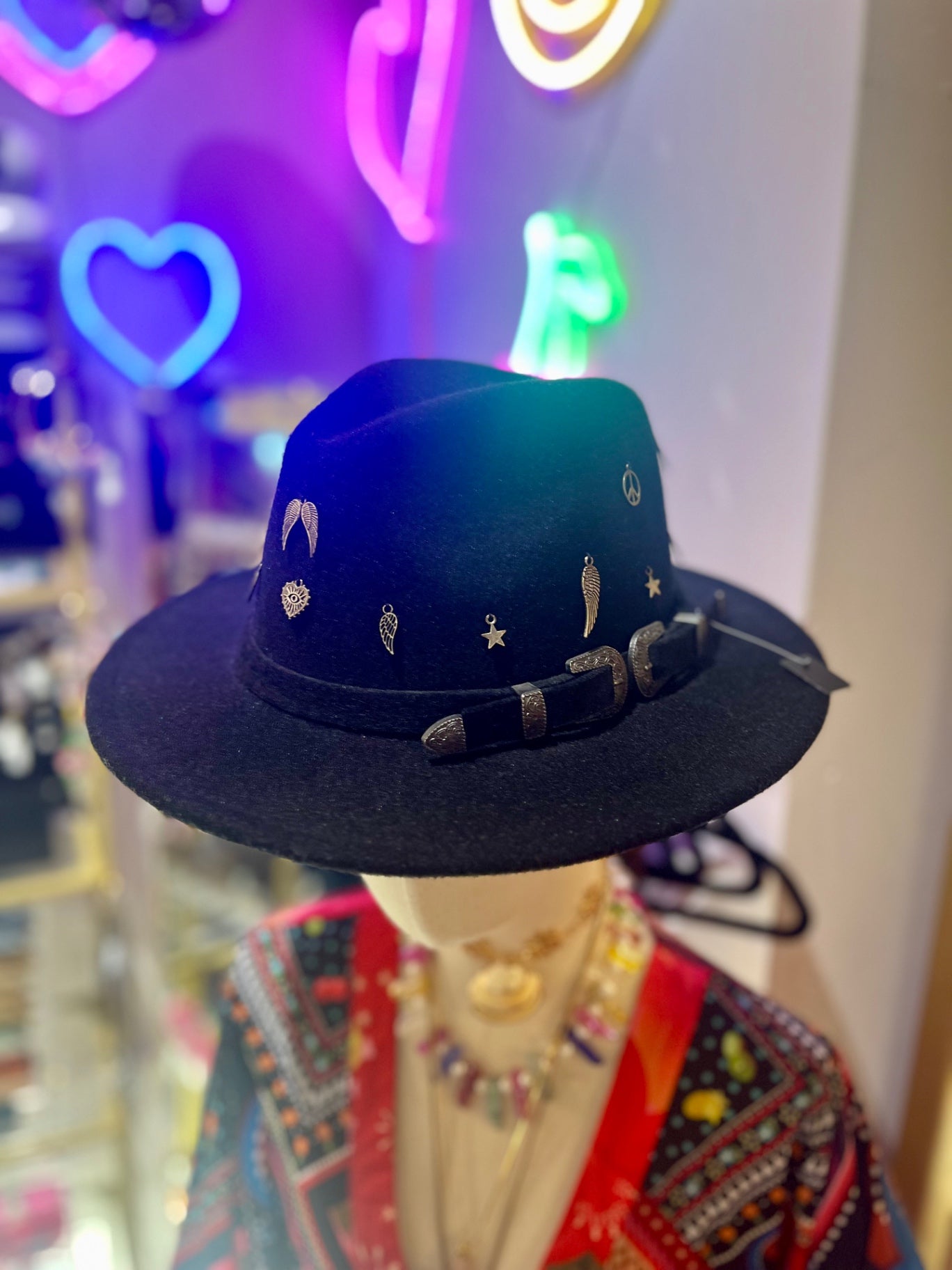 Midnight Muse Charm Black Fedora Hat Adjustable
