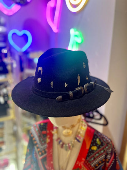 Midnight Muse Charm Black Fedora Hat Adjustable