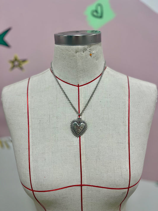 Hammered Sacred Heart Pendant Silver