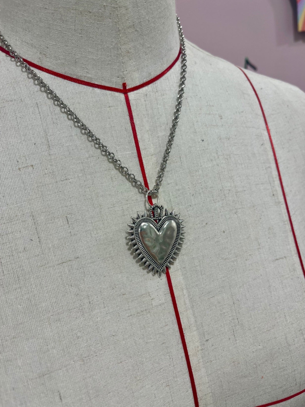 Hammered Sacred Heart Pendant Silver